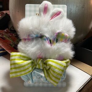 Kids Fluffy Bunny Ear Hair Scrunchies Set - White, Pink, Green